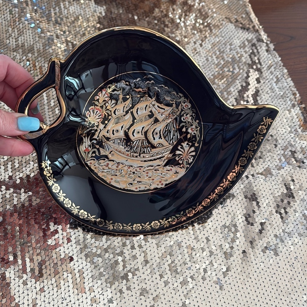 Hand painted with 24K gold display Rhodes Island candy dish/display piece Greece